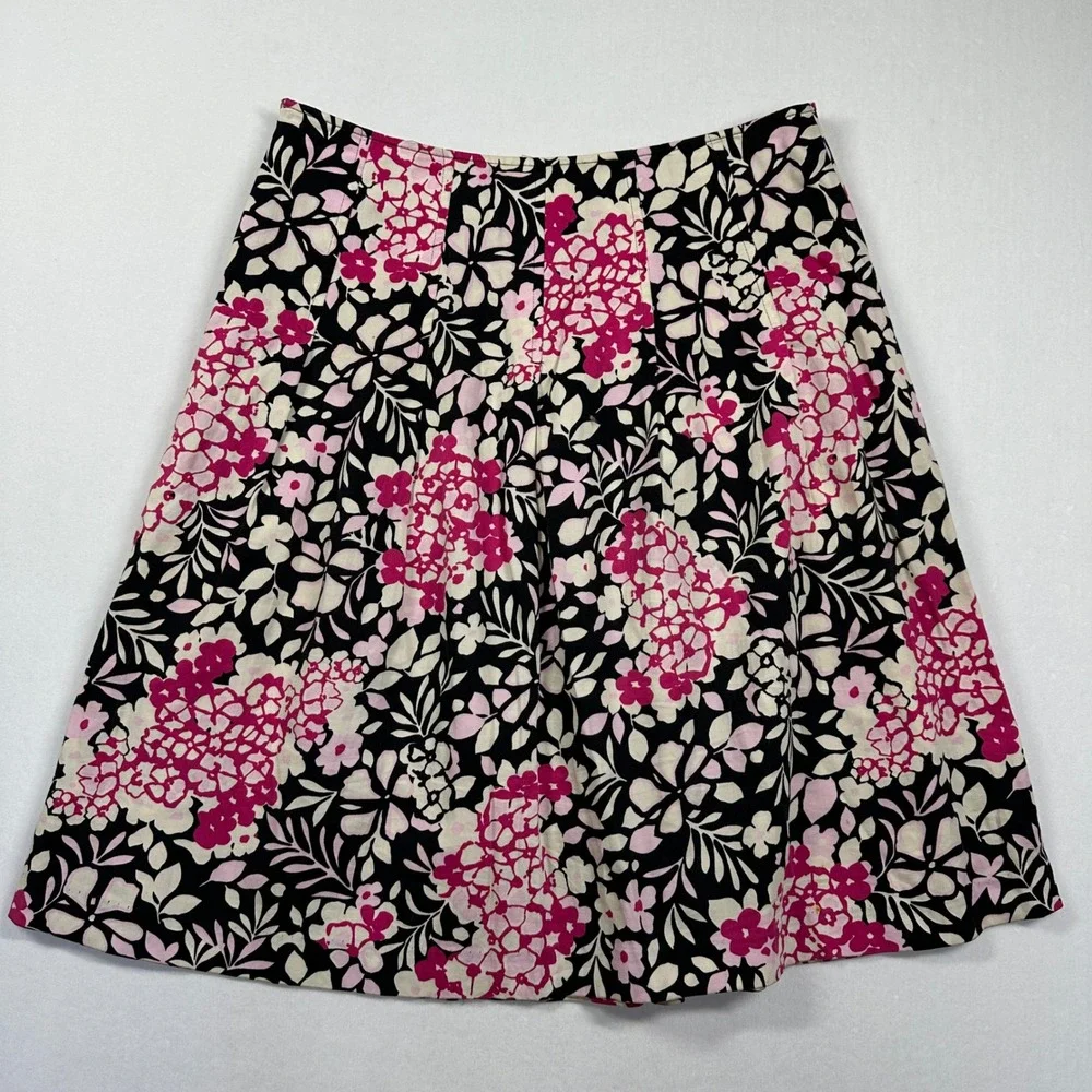 Vtg Y2K Attention Floral A-Line Skirt 6 Black Pink Cotton Pleat Y2K Cottagecore - Picture 6 of 7
